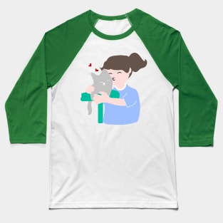 Girl hugs and kisses a cat Baseball T-Shirt